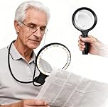 beseloa 5X 10X Hands Free Magnifying Glass 3 Color with Light Gooseneck Magnifier for Reading LED Large Magnifier for Books Handheld, 3 in 1 Neck-Worn & Desktop Use for Seniors