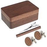 YARNOW Scatola in Legno di Noce per Gemelli da Uomo, Elegante e Resistente, con Clip per Cravatta, Riutilizzabile e Portatile per Conservare Accessori