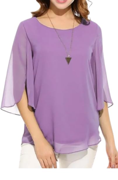 PILKU Womens Regular Fit ToP (Purple Georgette-)