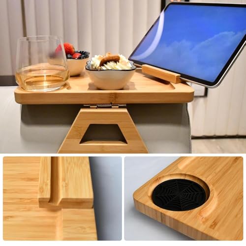 Bandeja para reposabrazos de sofá de madera con soporte giratorio 360° para tardes de cine 7
