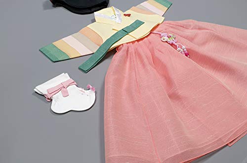 100 Day Birth Korea Baby Girl Hanbok Traditional Dress Outfits Celebration Party Yellow Peach Set - Thumbnail 4