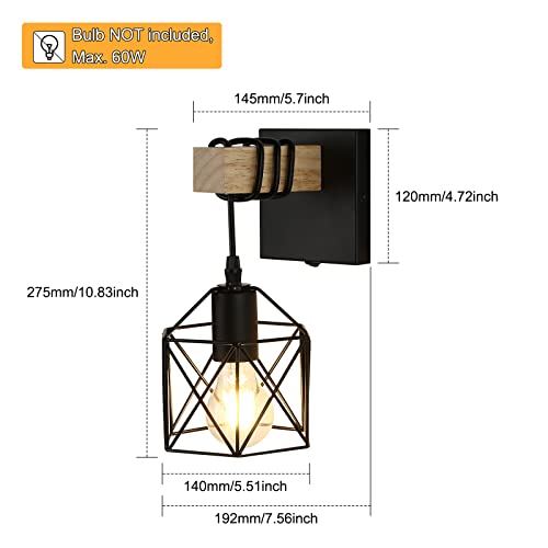 Black Wall Sconce with ONOff Switch Pack of 2 Dimmable Cage Wall Mount Light Fixture Industrial Farmhouse Lighting LG9939389