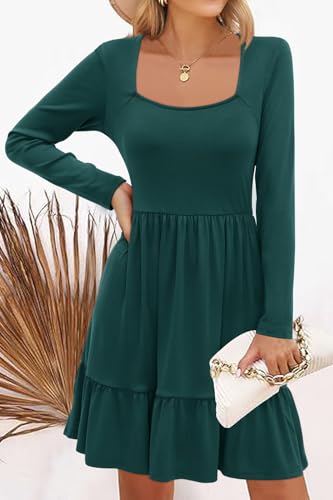 Image of Newshows Women's 2026 Summer Casual Square Neck Ruffle A Line Beach Vacation Sundress Work Business Dress with Pockets