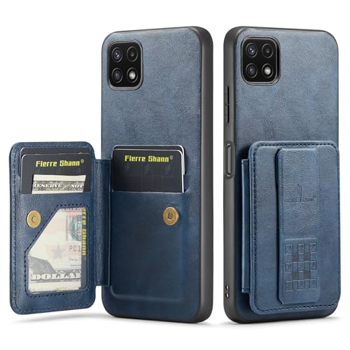 Étui portefeuille Samsung A22 5G antichoc avec blocage RFID et dragonne - Bleu