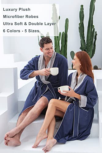 Plush Lined Microfiber Robe - Luxury Hotel Robe, Knee Length, Warm Unisex Bathrobe - Quality Spa Robe for Women & Men4