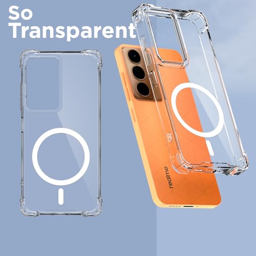 Image of Amazon Basics Back Cover for Realme Narzo 80x 5G / Realme P3x 5G / 14X 5G Mag-Safe Shockproof PC + TPU Protective Case Magnetic Support Bumper Case (Transparent Mag-Safe)