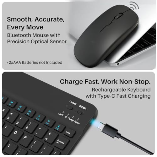 Image of Wireless Keyboard Mouse Combo Slim Bluetooth + USB Set for Laptop PC | Silent Keys Compact Mini Keyboard with Mouse | Office, Home, Travel Use (Multicolor Random)