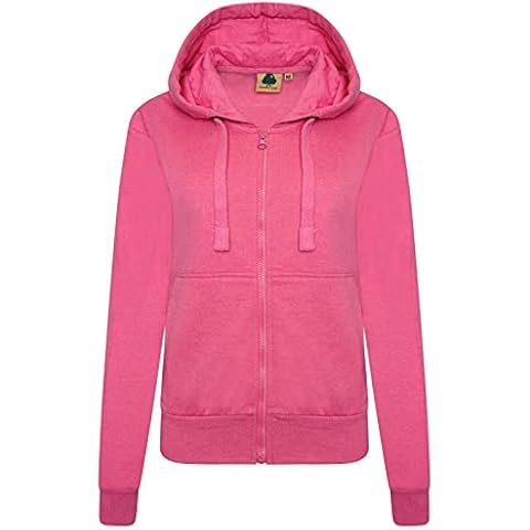 Girls Ladies Full Zip Cotton Blend Plain Hooded Sweatshirt Top Jacket Size (Pink, s) Cover