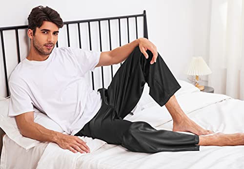 Ekouaer Mens Silk Sleep Pants Black Satin Pajama Bottoms Soft Lightweight Long Pajama Pant With Pockets(Black,Medium) #TOP4
