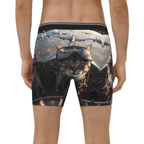 Mens Underwear Boxer Briefs - Soft Breathable Pilot Cat In Vintage Plane Men Underwear Boxer Briefs3