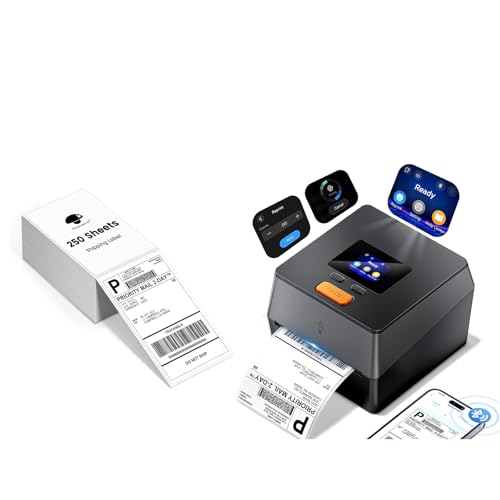Image of Phomemo Shipping Label Printer with Touchable Screen with 4x6 Thermal Shipping Label- Direct Thermal Labels(Pack of 250 4x6 Fanfold Labels), D420D Thermal Printers for Small Business