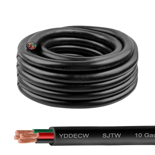25ft 10/4 10 AWG SJTW 300V Wire (4 Conductor) - 10 Gauge SJTW Cable with UV-Resistant Jacket for Motor Leads, Battery Chargers and Machine - 4 Conductor - 25 Feet Electrical Wire