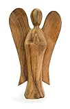 aus leichtem Soar Holz TEMPELWELT Deko Figur Schutzengel Erzengel stehend aus leichtem Soar Holz, Höhe 25 cm groß dunkel braun, Kunsthandwerk aus Bali Engel Holzengel betend