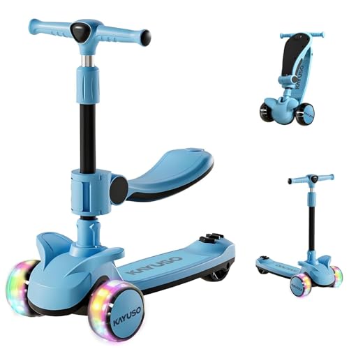 「KAYUSO」キックスクーター 子供用 キックボード 2way 三輪車 3輪タイプ 4段階高さ調整 光るLEDタイヤ 折り畳み式 シート高さ調節可能 方向変換 耐荷重75kg アウトドアに適用 おもちゃ ギフト 誕生日 (ブルー)（Amazon）