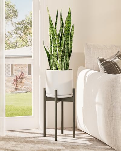 GENTINGBRO Adjustable Plant Stand Indoor, Bamboo Plant Stand Fits 8 9 10 11 12 Inches, Small Corner Planter Holder for Indoor Plants, Single Floor Plant Stands for Living Room Balcony, Tea Brown Tall