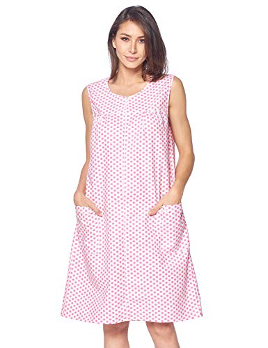 Casual Nights Women's Zipper Front House Dress Duster Sleeveless Housecoat Lounger Robe, Polka Dots Pink, 3X-Large