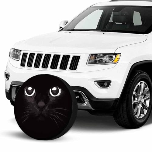 Image of Black Cat Spare Tire Cover for RV Trailer Cat with Glowing Eyes in The Dark Wheel Protectors Weatherproof Polyester Tire Case for All Cars SUV Camper Travel 15 inch