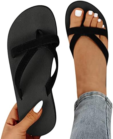 Womens Flat Sandals Lightweight Non Slip Flip Flops Casual Open Toe Slides Bathroom Shower Slippers Outdoor Beach Shoes, Black, 7.5
