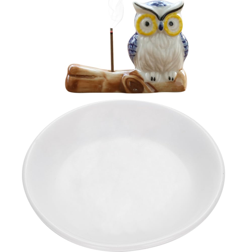 YUYAKESHI Ceramic Owl Incense Holder Plate Mini Figurine Pottery Japan