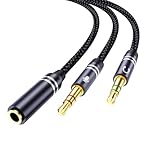 Braided Headphone Splitter for Computer, 3.5mm Female to 2 Dual 3.5mm Male Earphones Port, Mic Y Audio Splitter Cable Compatible with Headset Microphone Gaming Computer Speaker Laptop(35cm / 14in)