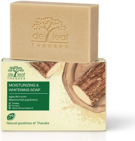 De Leaf Thanaka Natural Moisturizing Whitening Bar Soap, Vitamin B3 E Beauty Deep Cleansing Hydration Moisturize Clean Natural Face Facial Body Skin Soap, 100g 1 Pack Count Thanaka