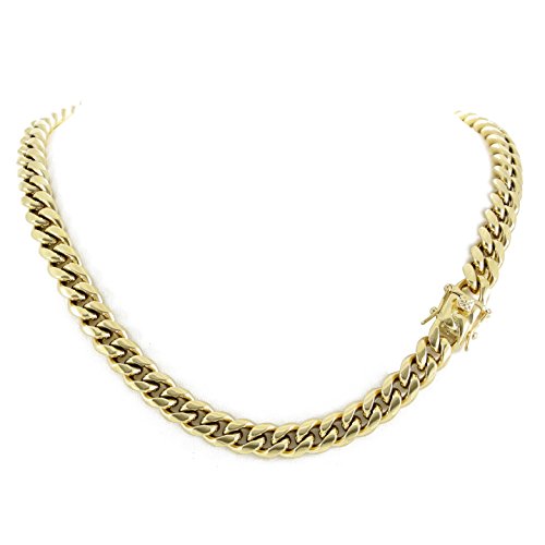 HarlemBling Men's Miami Cuban Link Chain 14k 18k Yellow Gold White Or Rose Gold Plated Stainless Steel 8-18mm Thick (14k Yellow Gold 10mm, 20)