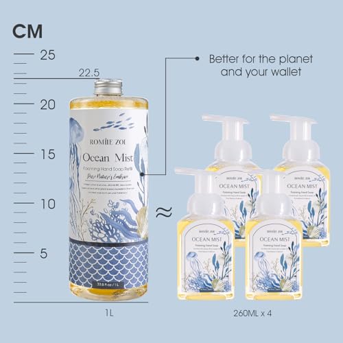 ROMIIE ZOI Hand Soap Refills, Foaming Hand Soap Natural Plant Moisturizing Handsoap Fragrance Ocean Mist - Soft Hand Wash for Kitchen & Bathroom - with Foam Soap Dispenser 1L/33.8oz Pack 0f 3 - Image 4