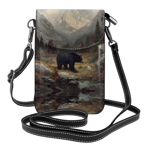 Petit sac à bandoulière en cuir 19,3x12,4 cm imprimé ours noir