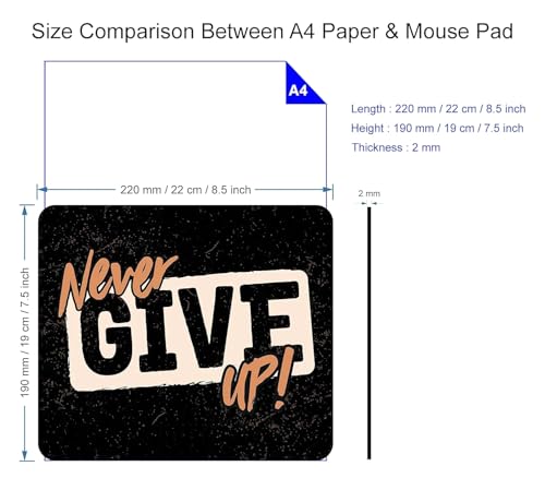 Image of Cute Mouse Pad - Printed Mousepad with Anti-Slip Rubber Base & Smooth Mouse Control for Laptop, Gaming, Notepad, Desktops (Never give up)