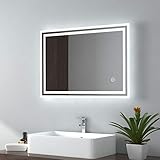 emke specchio bagno led 50x70cm specchio da bagno con illuminazione specchio da parete a luce bianca fredda con interruttore touch + anti-appannamento ip44 a risparmio energetico