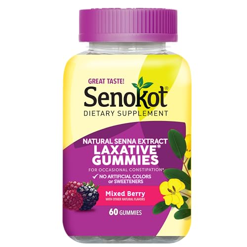 Senokot Dietary Supplement Laxative Gummies for Occasional Constipation Relief, Mixed Berry, 60 Count