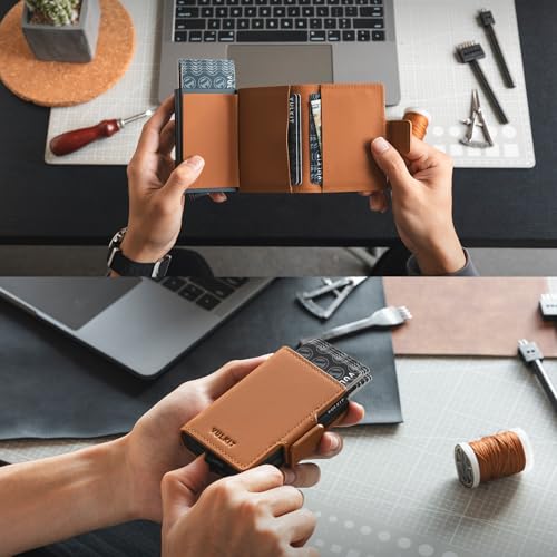 Image of VULKIT Credit Card Holder RFID Blocking Leather Automatic Pop Up Wallet Magnetic Wallet Double Card Case for Men and Women