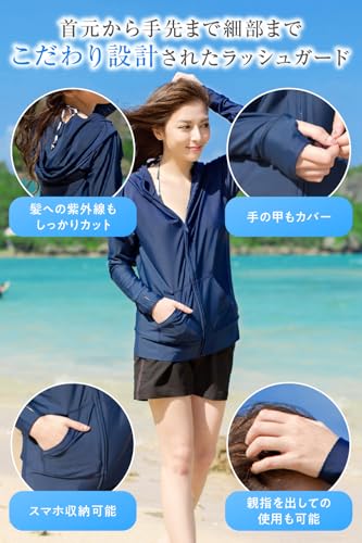 GRADE ラッシュガード レディース パーカー UPF50 ネイビー M