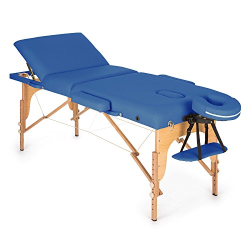 KLAR FIT Klarfit MT 500 Lettino da Massaggio Portatile - Lettino Estetista 210cm, Peso Massimo 200 kg, Due Poggiatesta, Schienale 10 Regolazioni, Apertura Viso, Ripiegabile, con Borsone, Blu