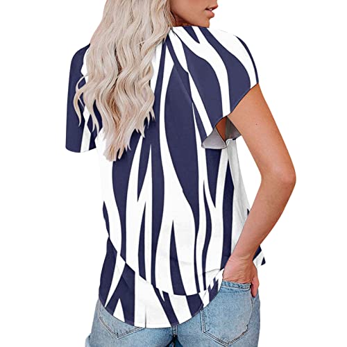 KAMEMIR Blusas femininas casuais com estampa floral e gola V e babados de manga curta para o verão,