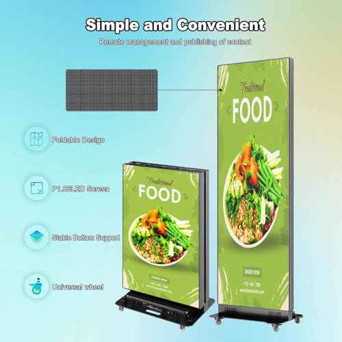 Image of 80 inch LED Screen, P1.86 Spliceable Digital Signage Display, Foldable LED Poster Display, APP /U-Disk Content Publishing, Advertising Display Kiosk for Events, WiFi /USB /HDMI, Flight Case