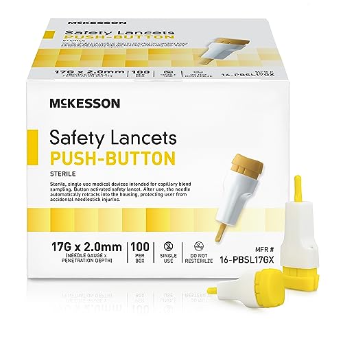 McKesson Lancets for Diabetes Testing [100 Count] Lancing Device for Blood and Glucose Test, 17G x 2.0 mm, Push Button Activation, Sterile, Single Use