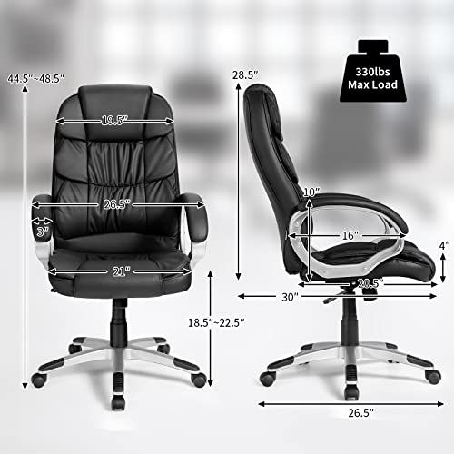 Silkydry Height 44.5"-48.5" Office Chair, High-Back Computer Desk Chair W/Upholstered Pu Leather, Lumbar Support, Wide Seat & Armrests, Adjustable Ergonomic Executive Swivel Task Chair (Black) #TOP5
