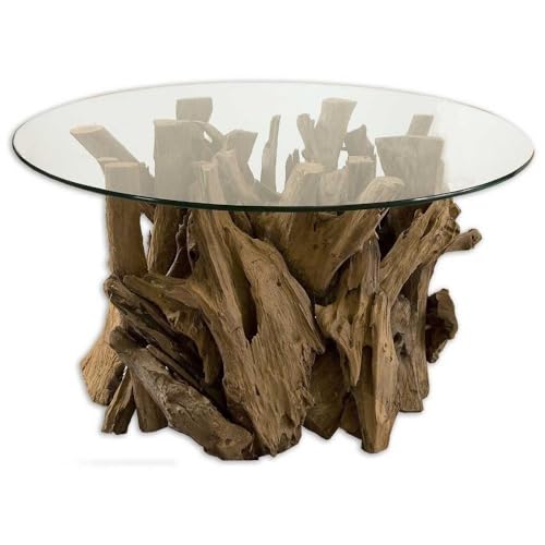 Uttermost Driftwood Glass Top Cocktail Table, Teak