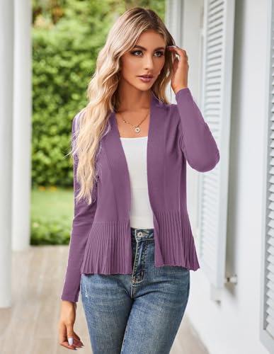 Image of GRACE KARIN Women's Lightweight Peplum Cardigan Sweaters Open Front Cropped Cardigan Long Sleeve Trendy Summer Knit Tops