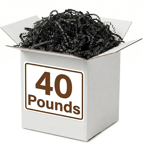 Image of BOX USA Black Crinkle Paper Filler (40lb) - Shredded Paper for Basket Stuffing, Shipping, Packaging, Confetti, Crafts & Holidays - Crinkle Cut