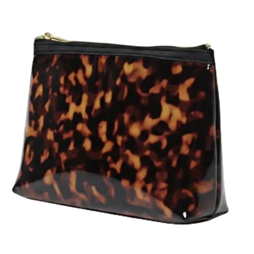 ORBENTO Retro Tortoise Printed Makeup Cosmetic Bag Mini Pouch with Chain Charm