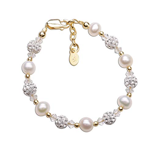 Cherished Moments Children's 14K Gold-Plated Bracelet With Cultured Pearls And Austrian Crystals For Babies, Infants, Toddlers, And Little Girls (Med) #TOP24