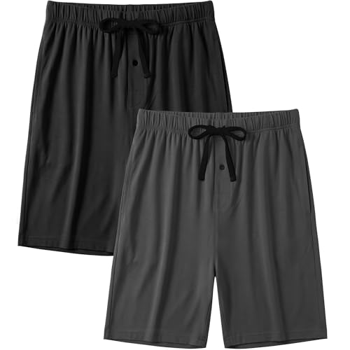 EPOPLAR Bamboo Viscose Mens Sleep Shorts - Moisture Wicking Ultra Soft Cooling Cotton Pajama Pants for Lounge & Sleep (2 Pack)(Black Dark Gray L