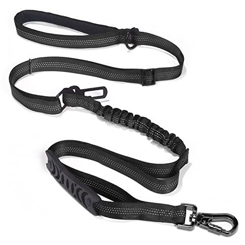 YOUPECK Dog Leash Large Dogs, 4.5-6.3 FT Strong Bungee Dog Leash, No Pull Dog Leash with Car Seat Belt Shock Absorption, Dog Training Leashes for Medium Large Breed Dogs, 2 Padded Handles (Black)