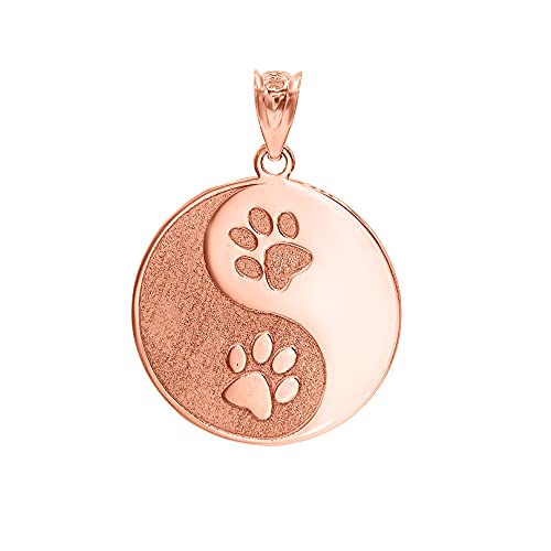 10K or 14K Yellow, White, or Rose Gold Personalized Name Yin Yang Tai Chi Cute Puppy Paw Print Charm Pendant - Choice of Metal Color