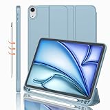 iMieet iPad Air 11 Inch Case M4/M3/M2(2026/2025/2024), iPad Air 5th/4th Generation Case 2022/2020 10.9 Inch with Pencil Holder,Trifold Stand Smart Case with Soft TPU Back(Light Blue)