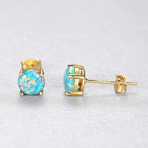 Small Round Cute Fire Opal Stud Earrings For Women Fine Jewelry 925 Sterling Silver