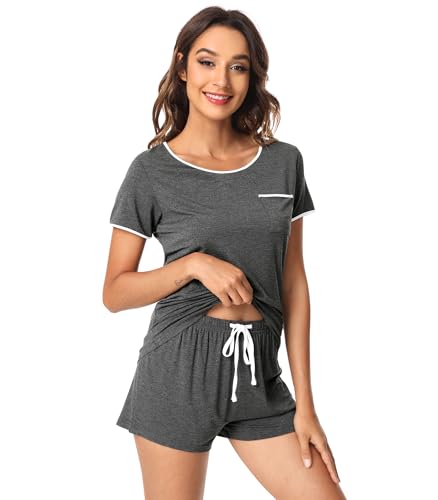 Image of WiWi Viscose from Bamboo Pajamas Set for Women Super Soft Short Sleeve Cooling Summer Plus Size Pjs Sets Sleepwear S-4X