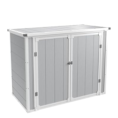 UDPATIO 41 Cu.Ft Horizontal Storage Shed Outdoor, Weatherproof Resin Storage Shed with Floor Thickened, Gas Spring, Lockable Doors for Trash Can Storage, Tools, Lawn Mower, for Patio,?light grey?